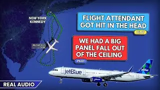 Flight attendant gets injuries after panel fell out of the ceiling of the aircraft. Real ATC