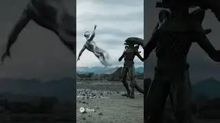 liquid metal human jumps rotates change form against alien