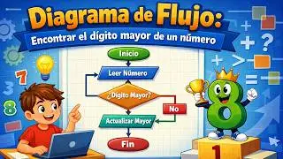 Diagrama de Flujo: Encontrar el d&iacute;gito mayor de un n&uacute;mero