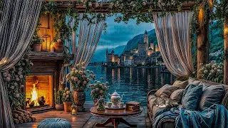 🔥Quiet Spring Sounds Lounge | Rainy Outside & Fire Inside | Focus Study Work Meditation Relax Calm