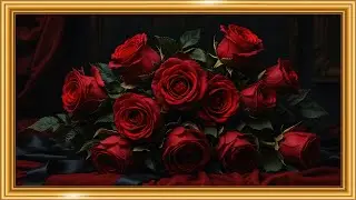 Scarlet Roses & Black Ribbon 🖤🌹 | Baroque Still Life | Framed TV Gallery