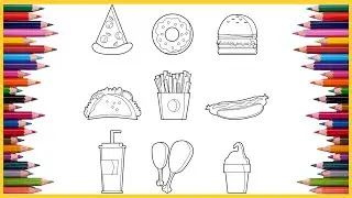 Coloring Fast Food Coloring Pages | Hot Dog Coloring | Chips Coloring | Drinks Coloring