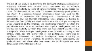 The Investigation of Multiple Intelligence Modalities of University Students Receiving Sports Educat