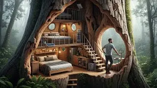 🔥 This Dead Tree Is Actually a Luxury Survival Shelter | Silent Jungle Build (ASMR)