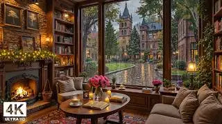 Peaceful February Rainy Coffee Shop ☕ Smooth Jazz Piano & Fireplace Ambience for Calm Study Nights