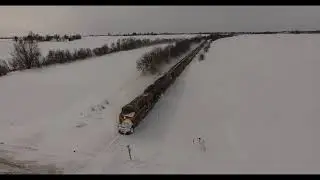 Iowa Interstate Empty Grain Train Busting Snow Drifts near Grinnell, Iowa on 2-14-2021