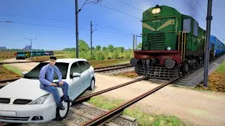 Crazy man Park the white car on track | Driver applied emergency Brakes and Stops the Train