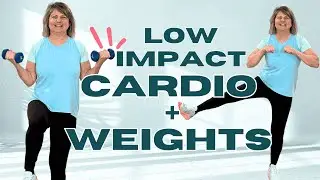 Low Impact Cardio + Dumbbell Workout for 50+ | All Standing No Repeats!