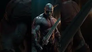 Midjourney / Drax the Destroyer with his knives, ready for battle