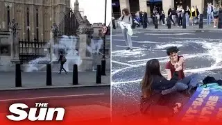 Big Ben spayed with paint by animal rights activists Animal Rebellion