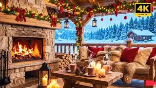 Cozy Cabin +  fireplace 🔥 piano with sexophon jazz 🎶| Winter Ambience for work study and relaxing