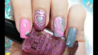 Easy Heart Nails With Drip Marble