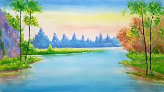 How to Draw Riverbank Scenery  With Poster Colour Step by Step| For Beginners || Art Canvas