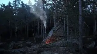 Hot Tipi-Tent Overnight - Bushcraft Camping with Makeshift Tarp Shelter