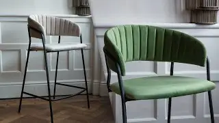 Curved Back Velvet Dining Chair In Moss Green & Mink Grey