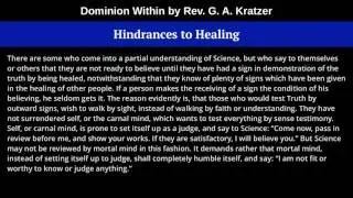 10 - Hindrances to Healing, from Dominion Within, by Rev. G. A. Kratzer