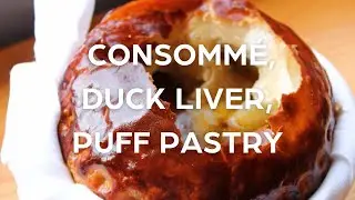 Hommage to Paul bocuse - Consomme, duck liver, puff pastry soup