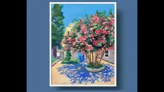 Italian city. Spring blossom Oil painting Demo.