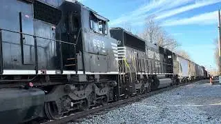 EB NS t23 switcher local 6913 sd60e and 6946 sd60e in bulls gap going long hood forward 