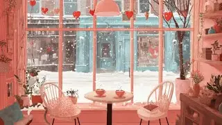 Valentine's Coffee Shop Ambience ❄️ Relaxing Jazz, Snowy Day & Sleeping Cat