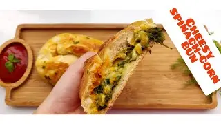 Best spinach-corn bun with extra cheese/ cafe style/ easy recipe/vegan