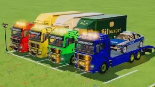 Triple Flatbed Trailer McQueen Transportation with Truck Speedbumps vs Cars BeamNG FS 22 #116