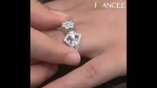 Unique Round Cut White Sapphire Sterling Silver Three Stones Engagement Ring - Joancee.com