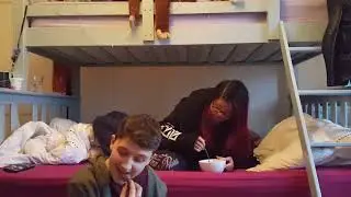 Me and my friend Rowan listening to Brockhampton for 3 solid minutes while eating noodles and sweets