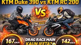 KTM Duke 390 vs KTM RC 200 😱 | Drag Race Mein Kisne Maari Baazi? #ktmduke390 #ktmrc200  #topspeed 