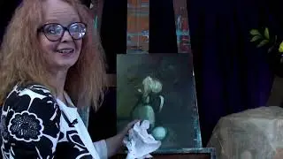 Wipe Out! Oil Painting Beginnings/ Still Life/Green Pot/Yellow Flowers