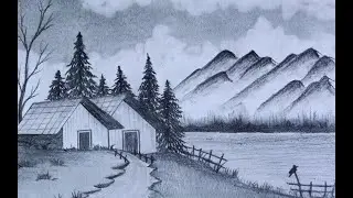 การวาดภาพทิวทัศน์หมู่บ้านที่สวยงามด้วยดินสอทีละขั้นตอน
