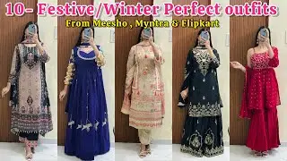 10 Festive & Winter perfect trendy outfits from Myntra, Meesho & Flipkart #festivewear 