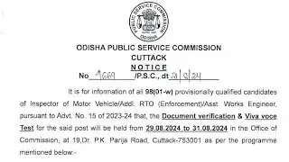 OPSC IMV , Additional RTO (Enforcement) Document Verification & Viva Test Notice Released