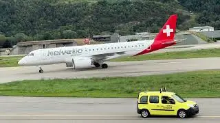 Embraer E190-E2 HB-AZH Helvetic Airways landing Sion airport Valais Switzerland 28.08.2025