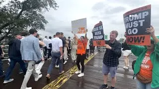 Anti-Trump Protest outside US Open during Trump's arrival - NYC 