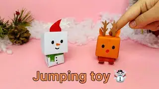 Origami paper jumping riendeer and snowman | Diy fidget christmas toys
