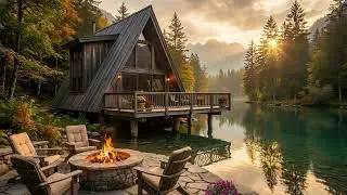 Cozy Lake Cabin Firepit  Nature Sounds for Sleep & Peace