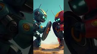 cartoon Two Robot Friends Protectors of the Village ✨