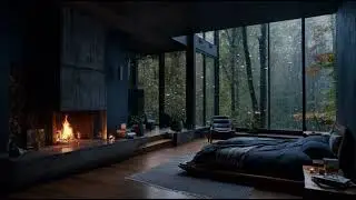 3-Hour Modern Cabin Ambience 🌧️🔥 | Fireplace, Rainfall & Forest View for Sleep & Relaxation