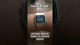 Casio F-91W Silver metal band vs Original black resin strap #casio #vintage #F91W
