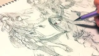 【アナログ】自由に〜人外･和風少女描いてみた🍊Draw Japanese style girls【1ページ】