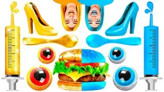 GOLD VS BLUE FOOD CHALLENGE | Eating Only One Color Food For 24 Hours! Mukbang by BooBoom! CHALLENGE