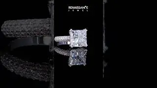 White gold Princess Cut Pave Diamond Engagement Ring with Channel Set Band