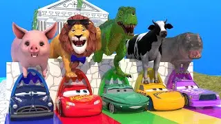 Long Slide Game With Cow Elephant Gorilla Hippopotamus Tiger - 3d Animal Game - Funny 3d Animals