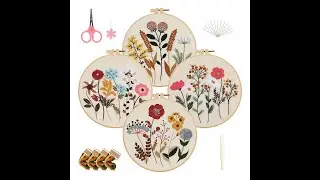 4 Embroidery Kits For Beginners With Flower Patterns, Hoop, Threads & Tools