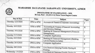 Commerce B. Com. Part 2nd Year Exam Time Table 2020 || Date Sheet For Exam 2020 || Mdsu Ajmer