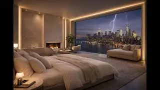 Cozy Modern Fireplace Ambience | NYC Penthouse View + Lofi Music | Luxury Night Vibes