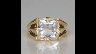 ESTATE - 14K Yellow Gold Princess Cut Quartz Ring 4cts