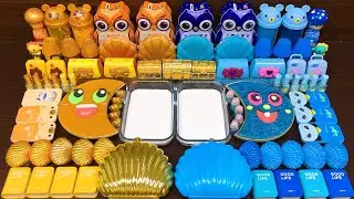 GOLD vs BLUE!! Mixing Makeup, Clay and More into GLOSSY Slime !! Satisfying Slime Video