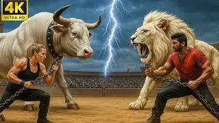 White Lion vs White Bull 🦁🐂 | Epic Ancient Stadium Battle (4K)